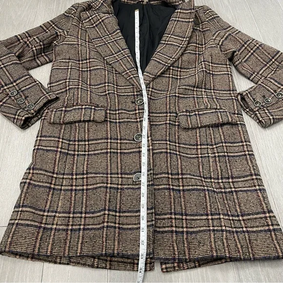 Free People Plaid Wool Blend Tweed Oversized Boxy Coat Overcoat Long Jacket Boho